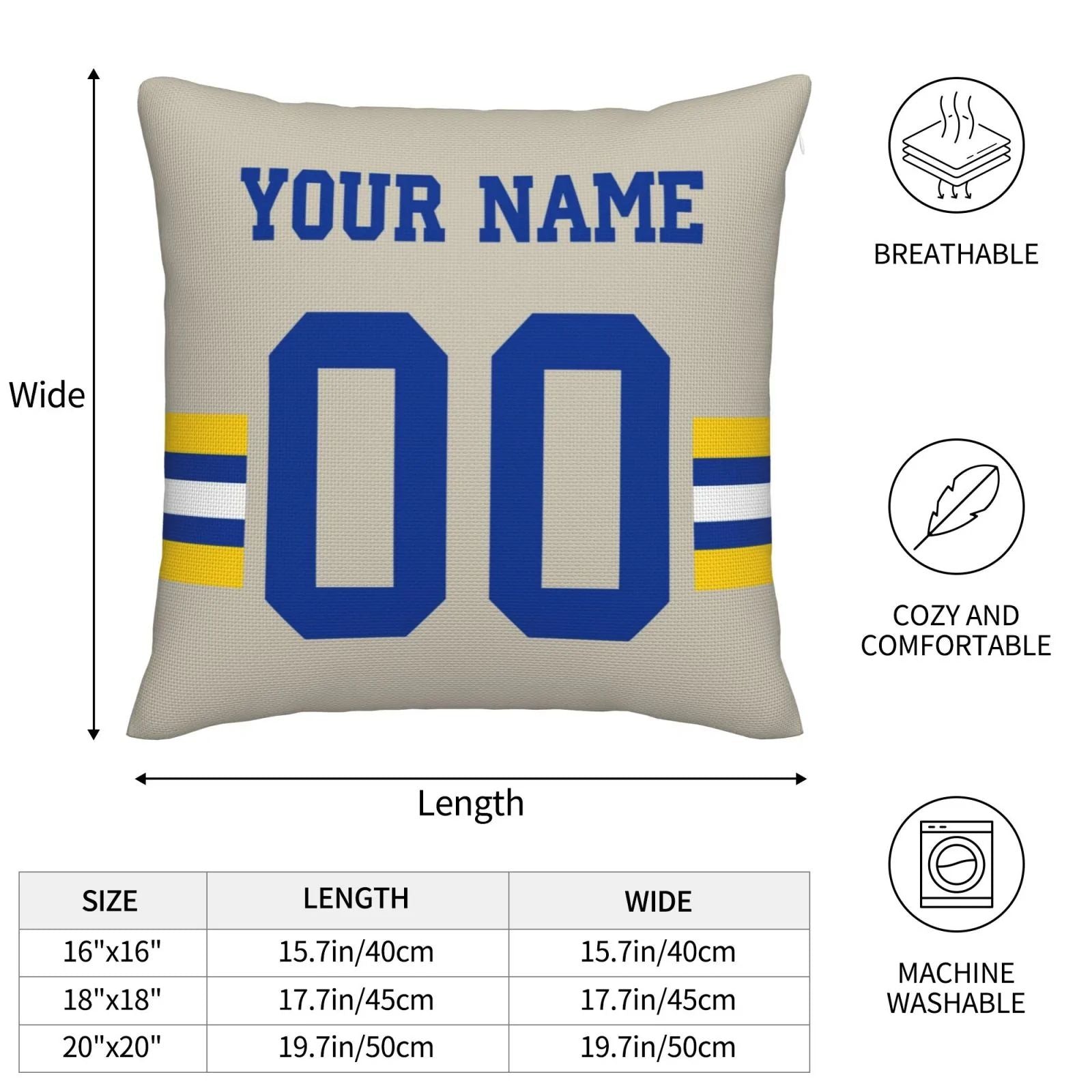 Custom LA.Rams Pillow Decorative Throw Pillow Case - Print Personalized Football Team Fans Name & Number Birthday Gift Football Pillows