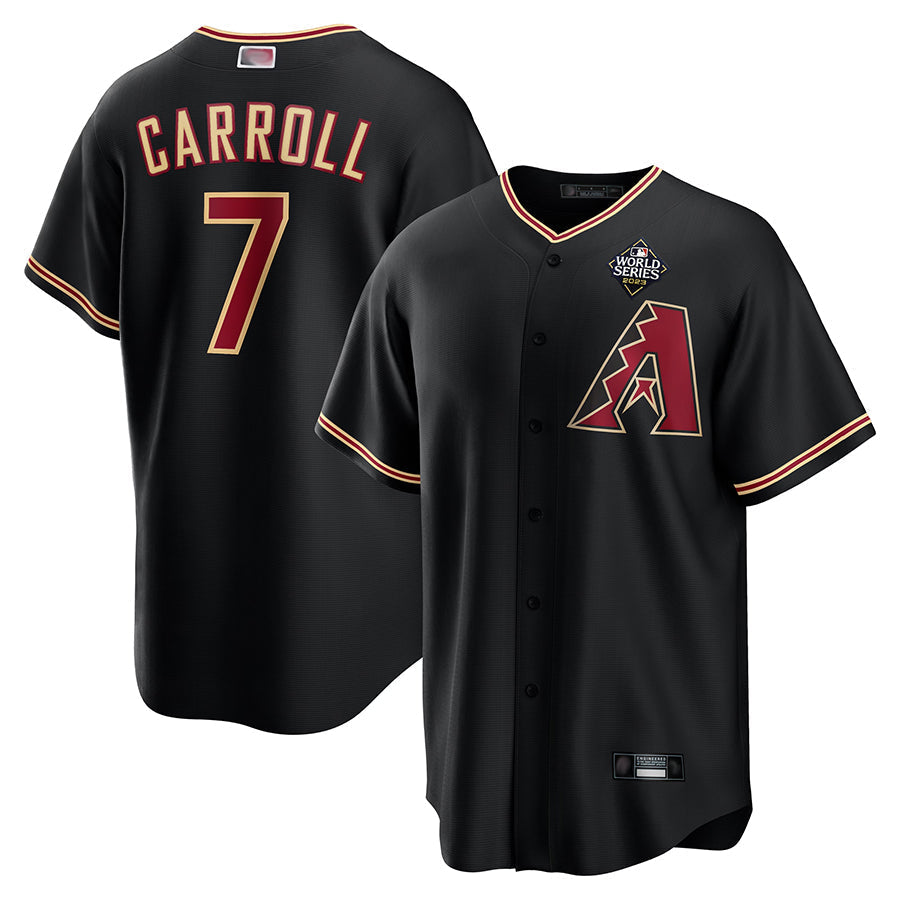 PHIN A.Diamondbacks #7 Corbin Carroll Player Black World Series Replica Personalized Stitched Jerseys