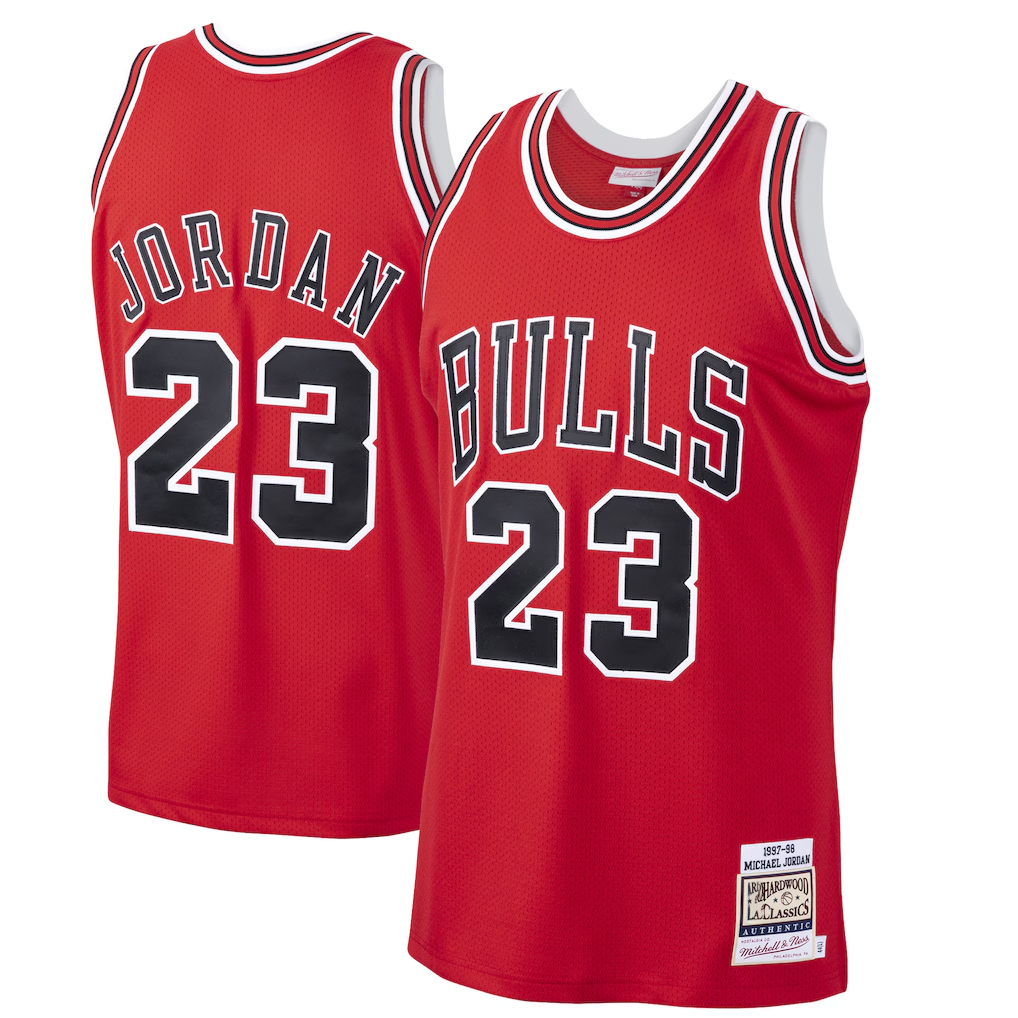 PHIN C.Bulls #23 Michael Jordan Mitchell & Ness Scarlet 199798 Hardwood Classics Authentic Jerseys