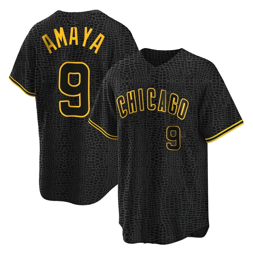 PHIN C.Cubs #9 Miguel Amaya Player Black Snake Skin City Game Stitched Jerseys