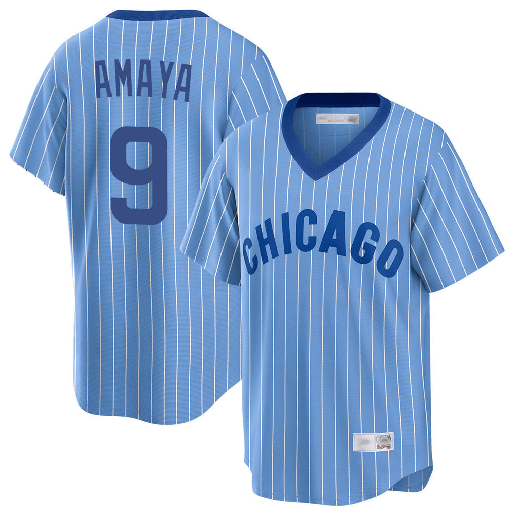 PHIN C.Cubs #9 Miguel Amaya Player Blue T-shirt Cooperstown Collection Limited Stitched Jerseys