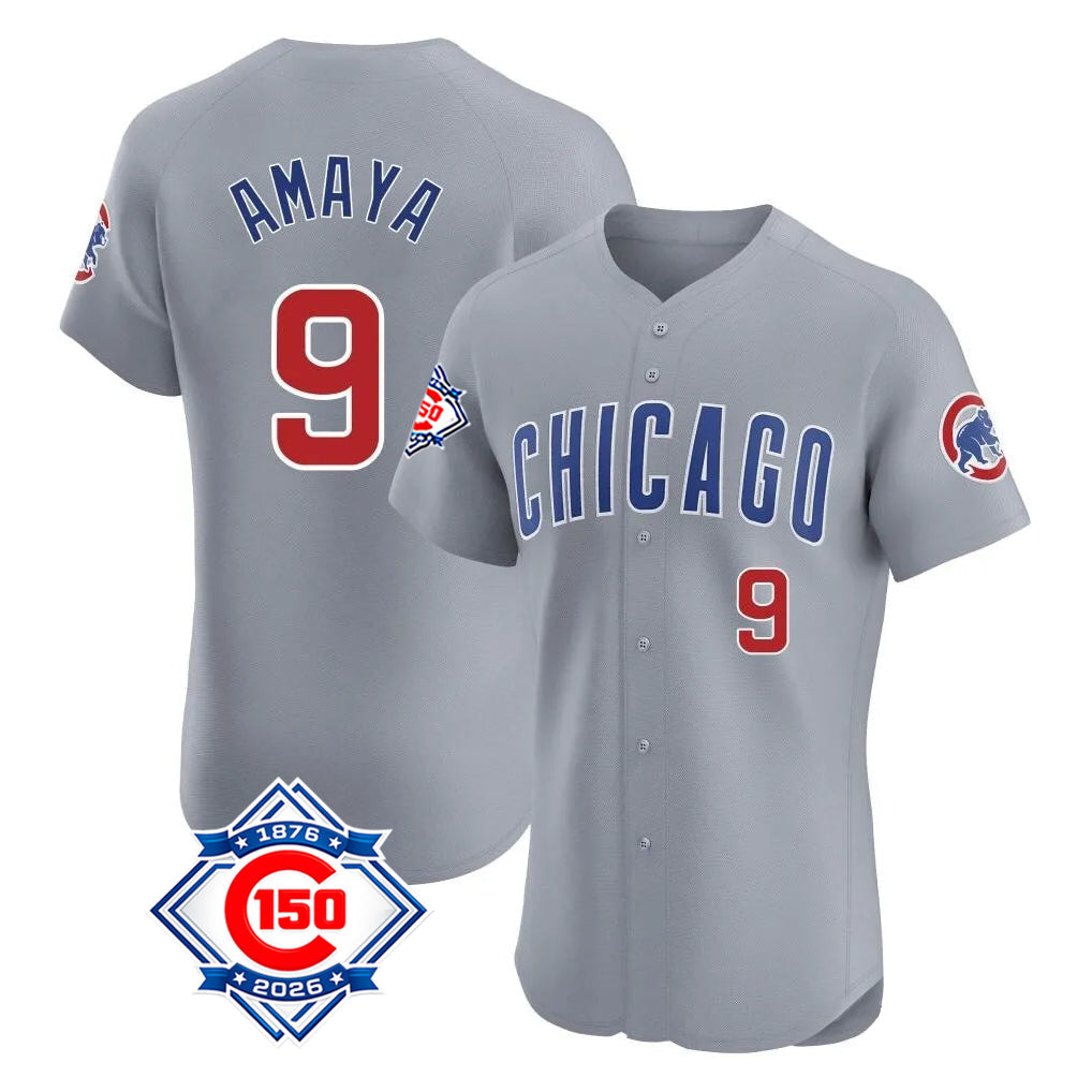 PHIN C.Cubs #9 Miguel Amaya Player Gray Road 150th Anniversary Limited Elite Home Stitched Jerseys