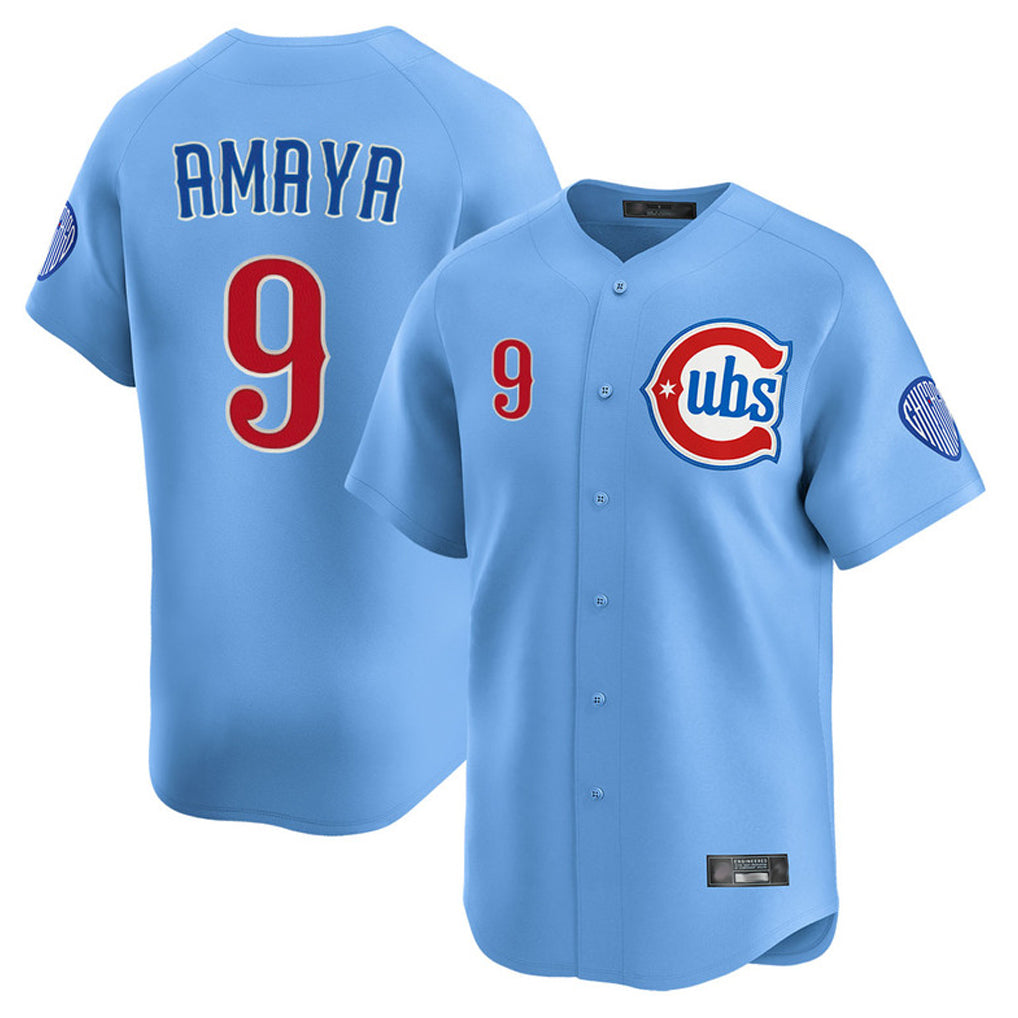PHIN C.Cubs #9 Miguel Amaya Player Light Blue Limited Home Stitched Jerseys