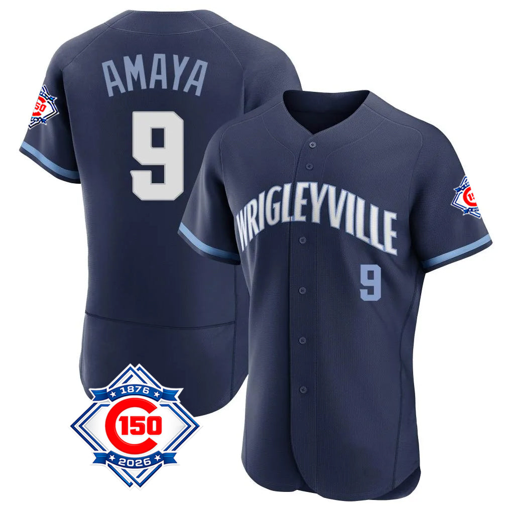 PHIN C.Cubs #9 Miguel Amaya Player Navy City Connect 150th Anniversary Limited Elite Home Stitched Jerseys