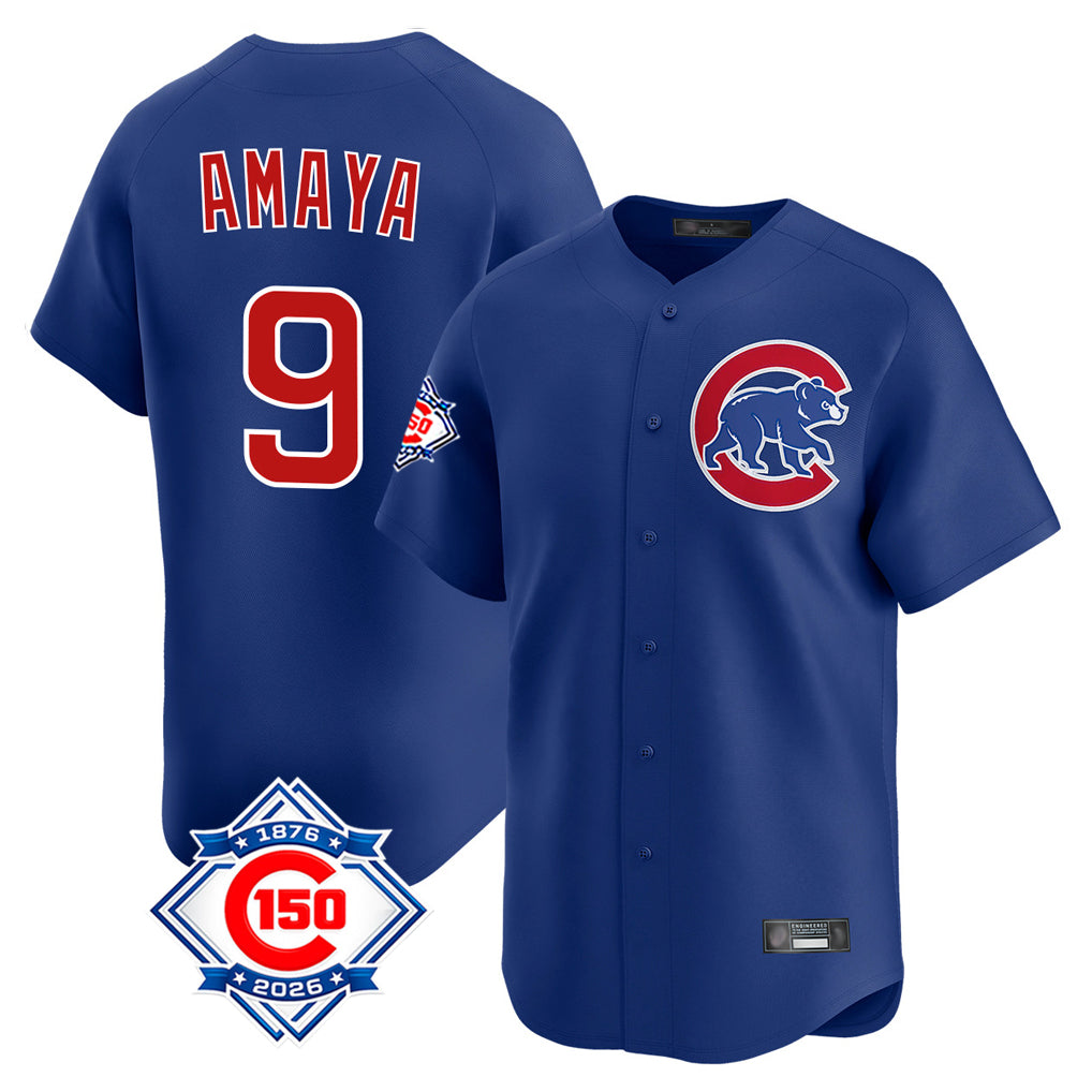 PHIN C.Cubs #9 Miguel Amaya Player Royal 150th Anniversary Limited Home Stitched Jerseys