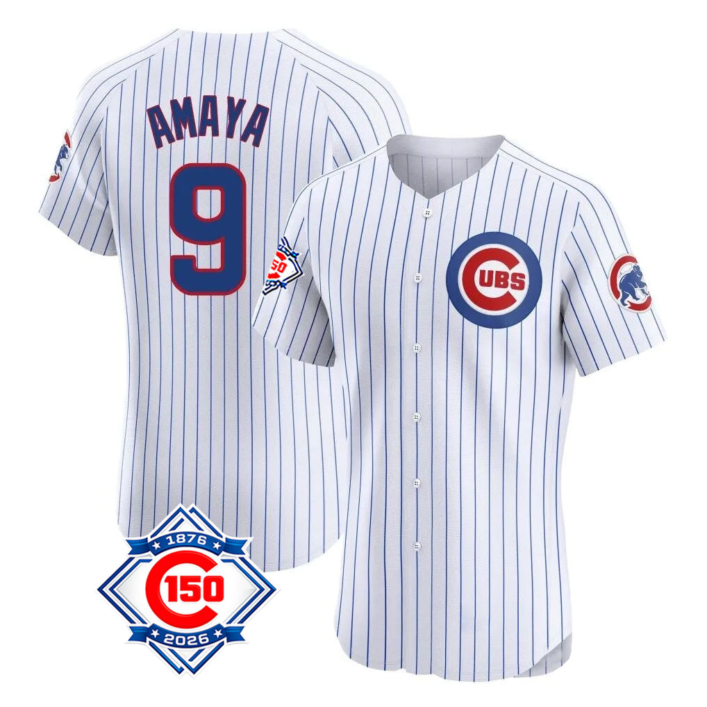 PHIN C.Cubs #9 Miguel Amaya Player White 150th Anniversary Limited Elite Home Game Stitched Jerseys