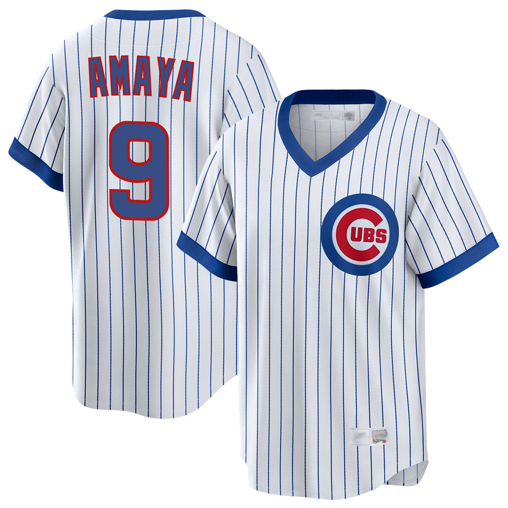 PHIN C.Cubs #9 Miguel Amaya Player White T-shirt Cooperstown Collection Limited Stitched Jerseys