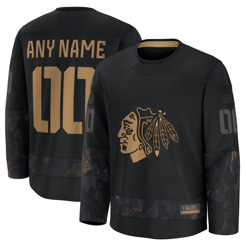 PHIN Custom C.Blackhawks Black 2024 Military Appreciation Practice Jerseys