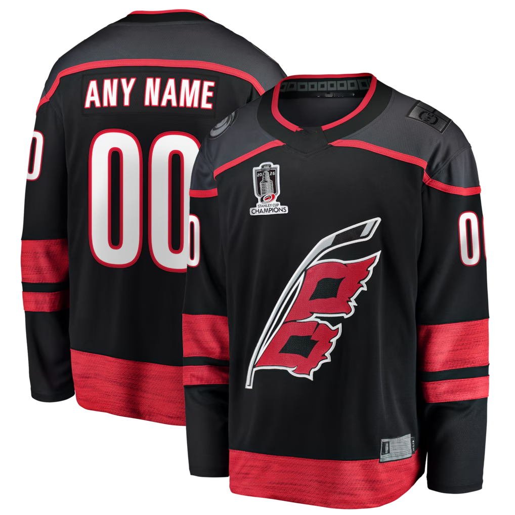 PHIN Custom C.Hurricanes Black 2026 Stanley Cup Champions Home Breakaway Custom Stitched Jerseys