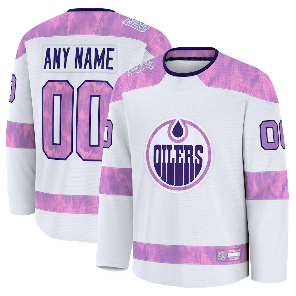 PHIN Custom E.Oilers White 2024 Hockey Fights Cancer Practice Jerseys