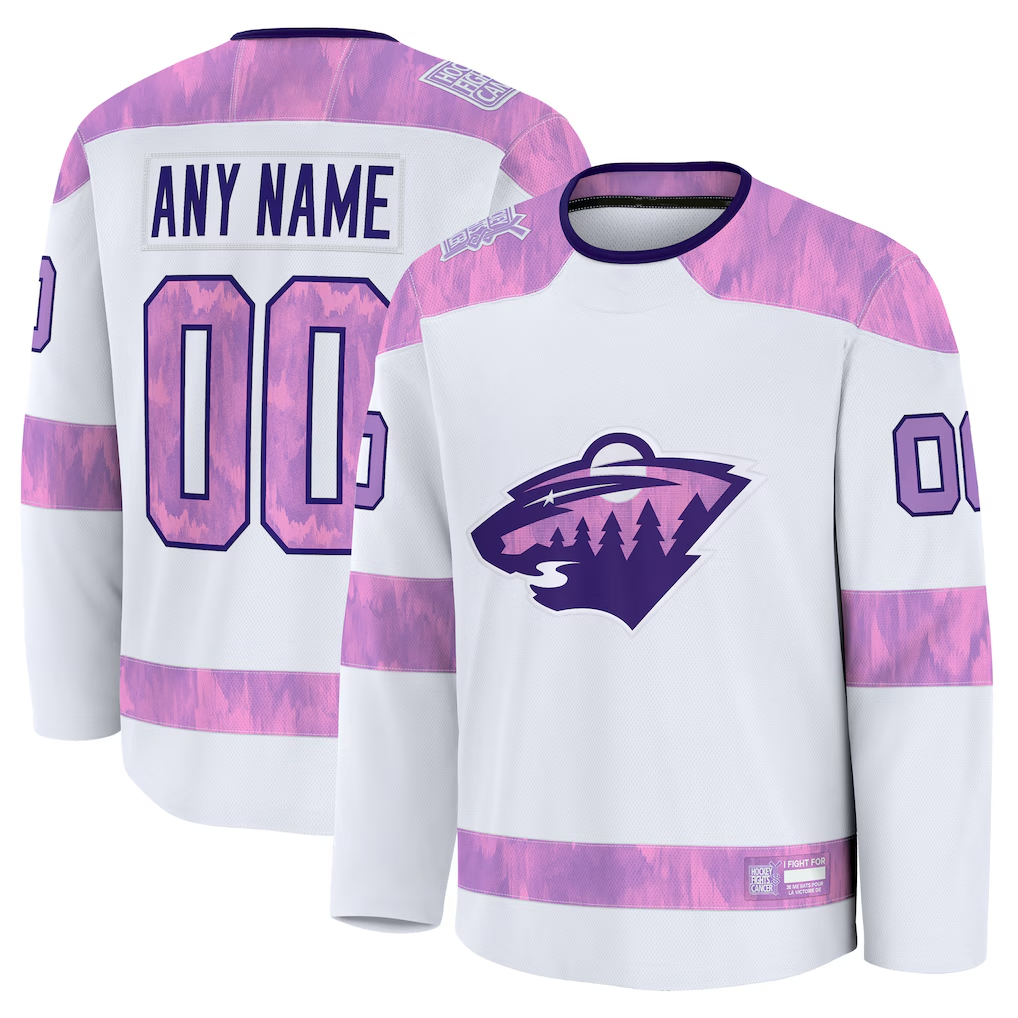 PHIN Custom M.Wild White 2024 Hockey Fights Cancer Practice Jerseys