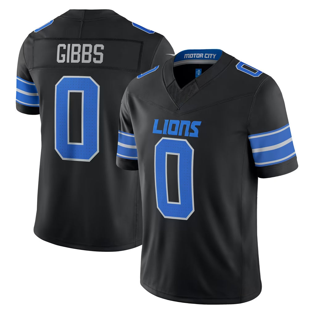 PHIN D.Lions #0 Jahmyr Gibbs Player Black Vapor F.U.S.E. Limited Game Home Stitched Jerseys