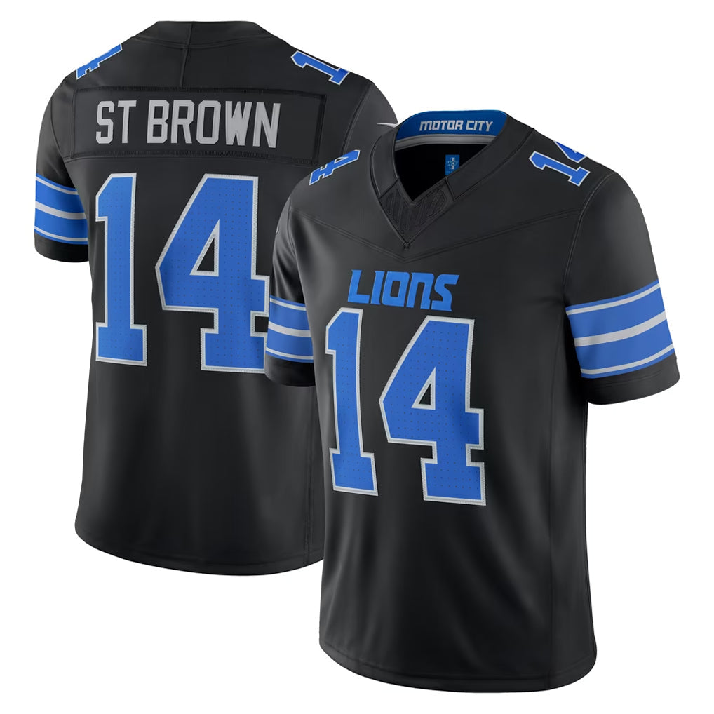 PHIN D.Lions #14 Amon-Ra St. Brown Player Black Vapor F.U.S.E. Limited Game Home Stitched Jerseys