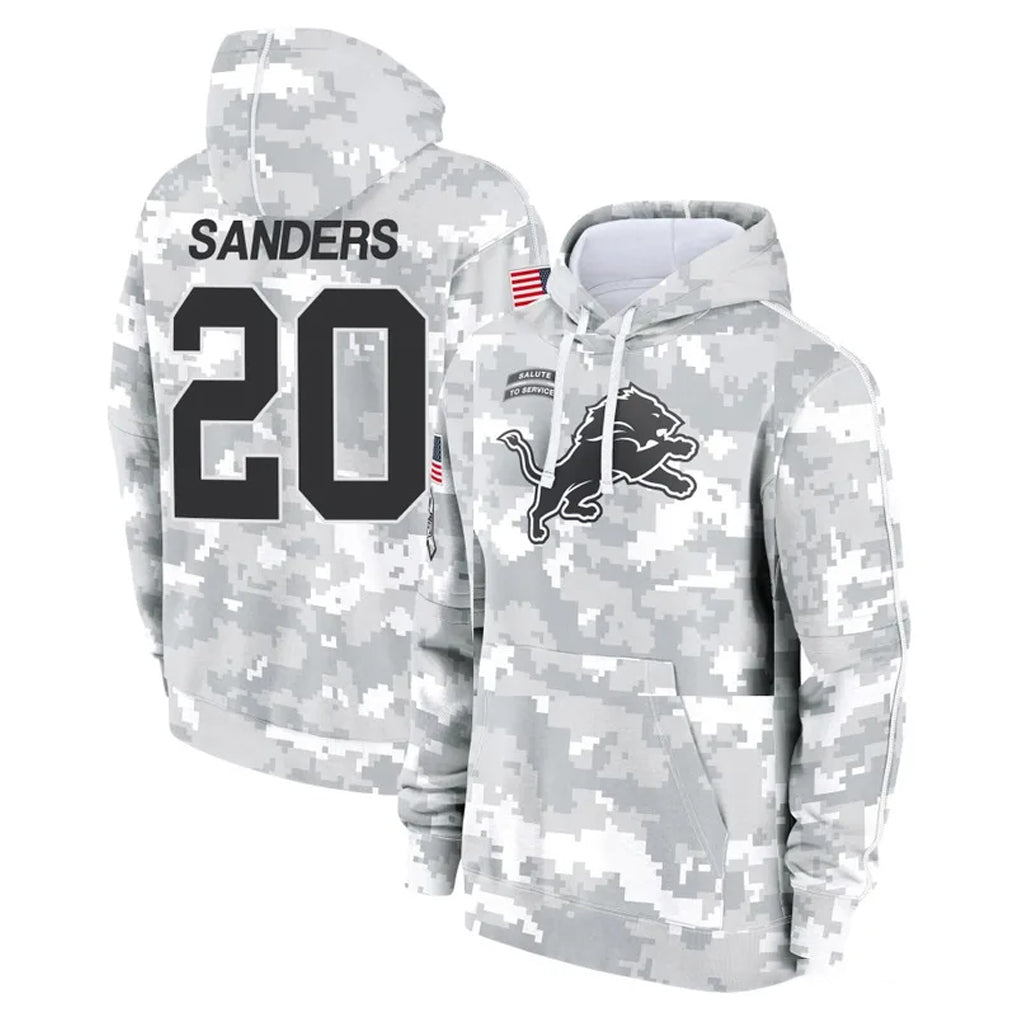 PHIN D.Lions #20 Barry Sanders Player Arctic Camo Salute to Service Hoodies Limited Game Stitched Jerseys