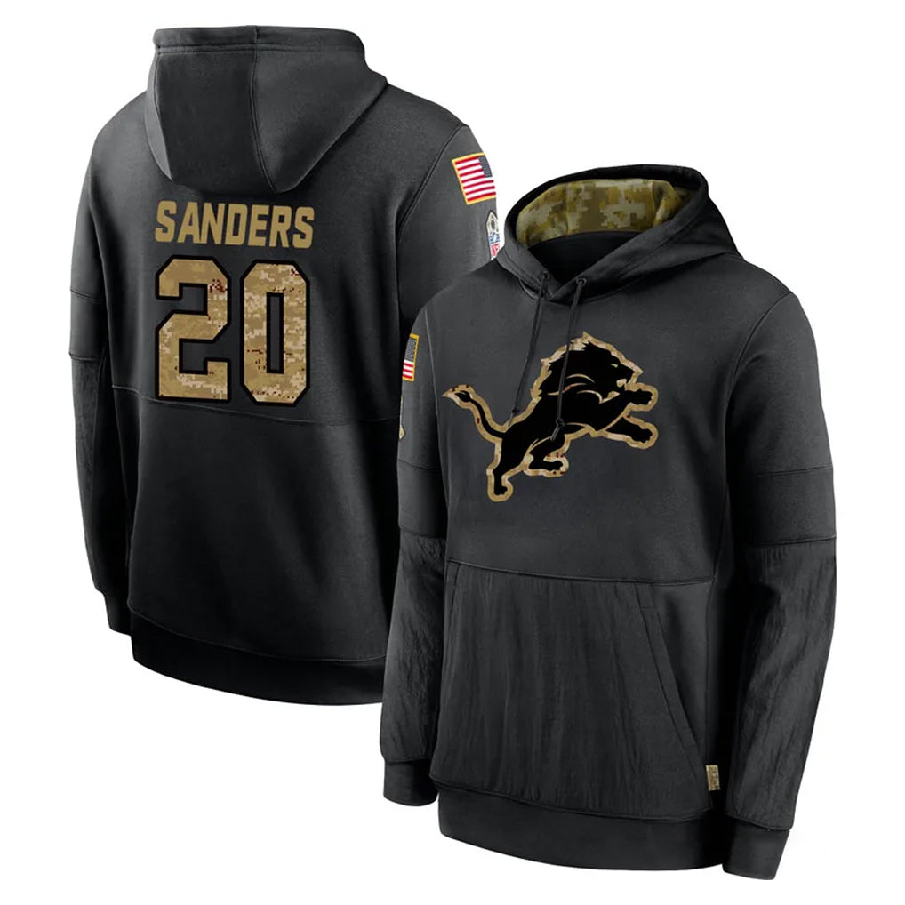 PHIN D.Lions #20 Barry Sanders Player Black Salute to Service Hoodies Limited Game Stitched Jerseys