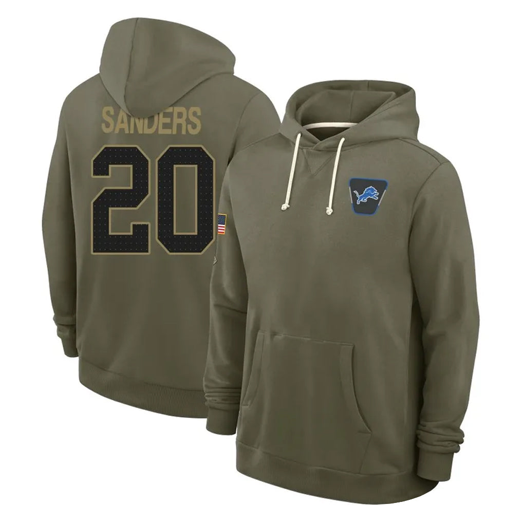 PHIN D.Lions #20 Barry Sanders Player Olive Salute to Service Pullover Hoodies Limited Stitched Jerseys