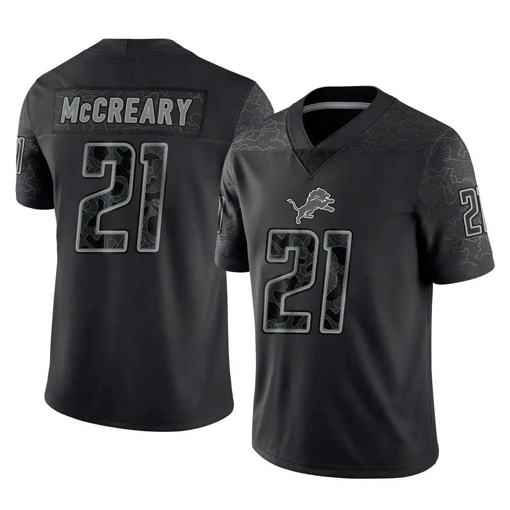 PHIN D.Lions #21 Roger McCreary Player Black Reflective Limited Home Game Stitched Jerseys