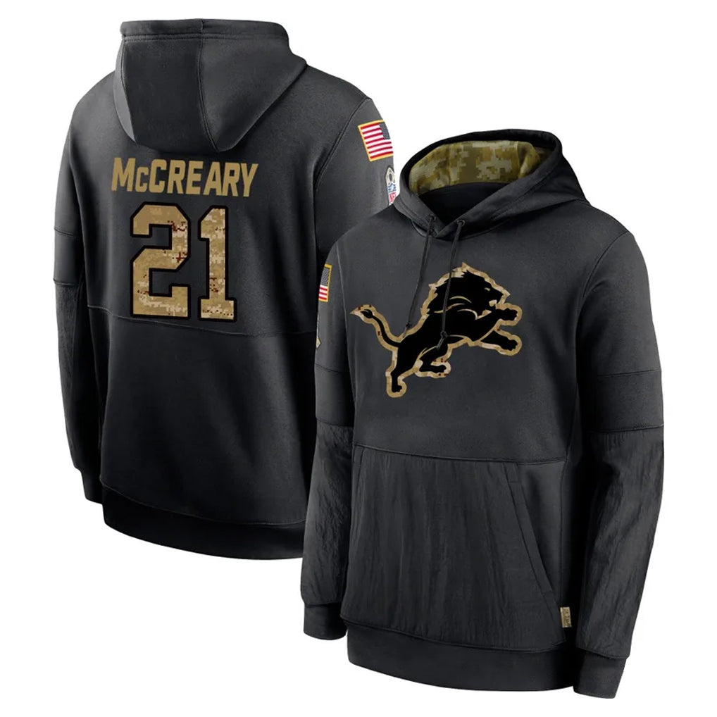 PHIN D.Lions #21 Roger McCreary Player Black Salute to Service Hoodies Limited Game Stitched Jerseys