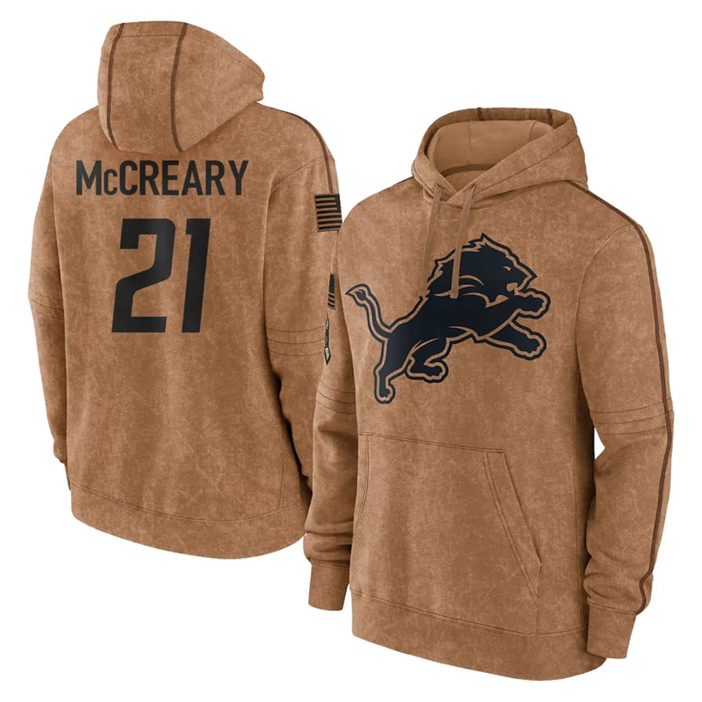 PHIN D.Lions #21 Roger McCreary Player Brown Salute to Service Hoodies Limited Game Stitched Jerseys