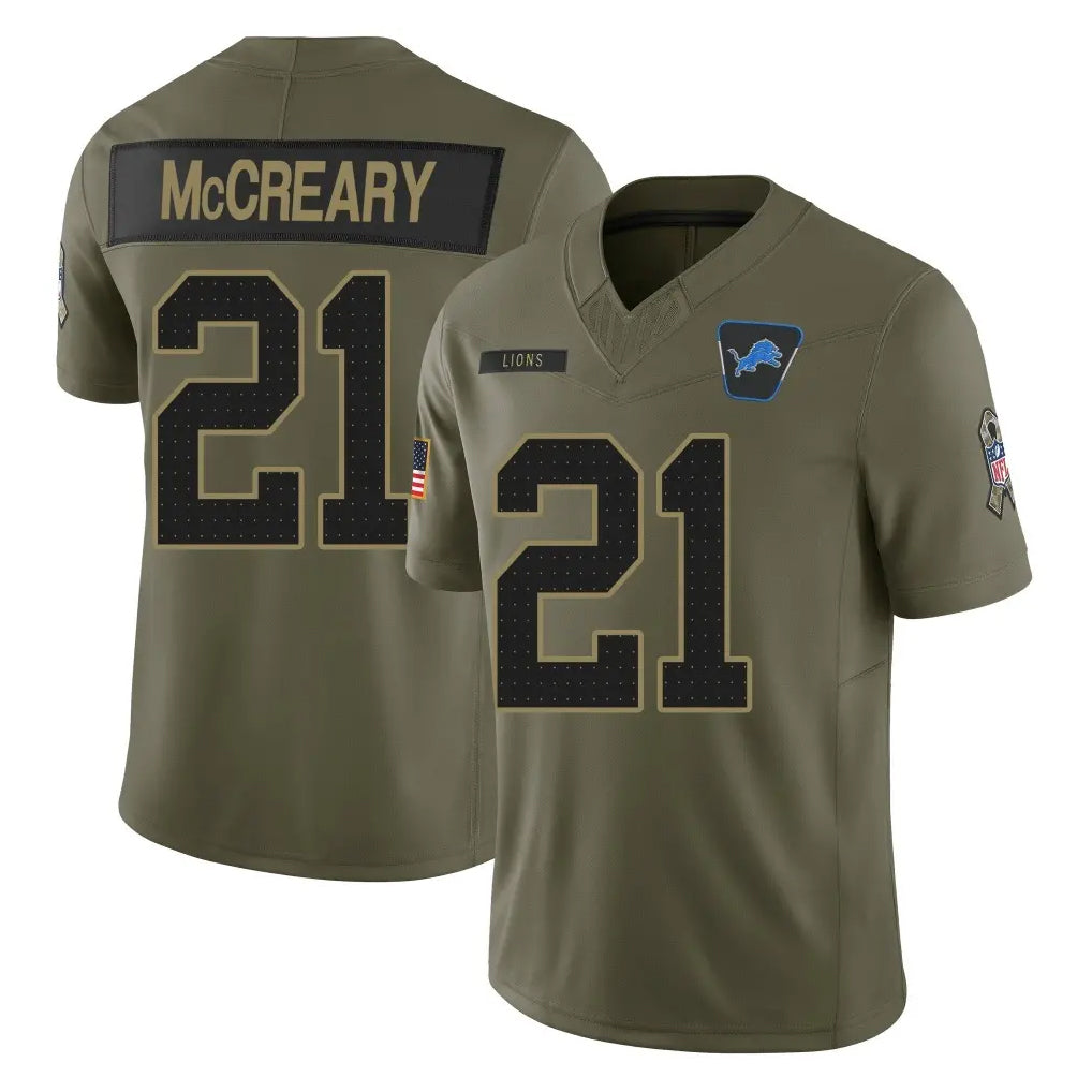 PHIN D.Lions #21 Roger McCreary Player Olive 2025 Salute To Service Limited Home Game Stitched Jerseys
