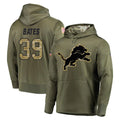 PHIN D.Lions #39 Jake Bates Player Olive Salute to Service Pullover Hoodies Home Game Stitched Jerseys