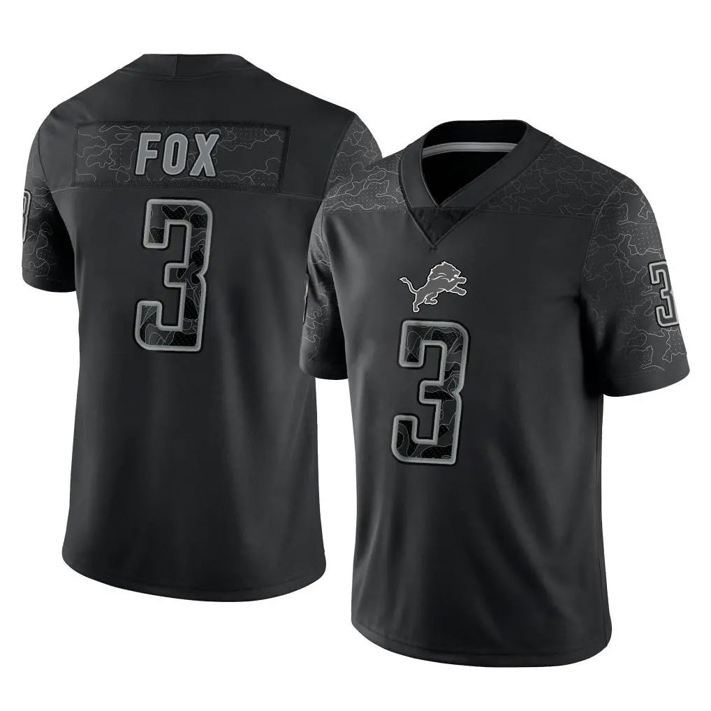 PHIN D.Lions #3 Jack Fox Player Black Reflective Limited Home Game Stitched Jerseys