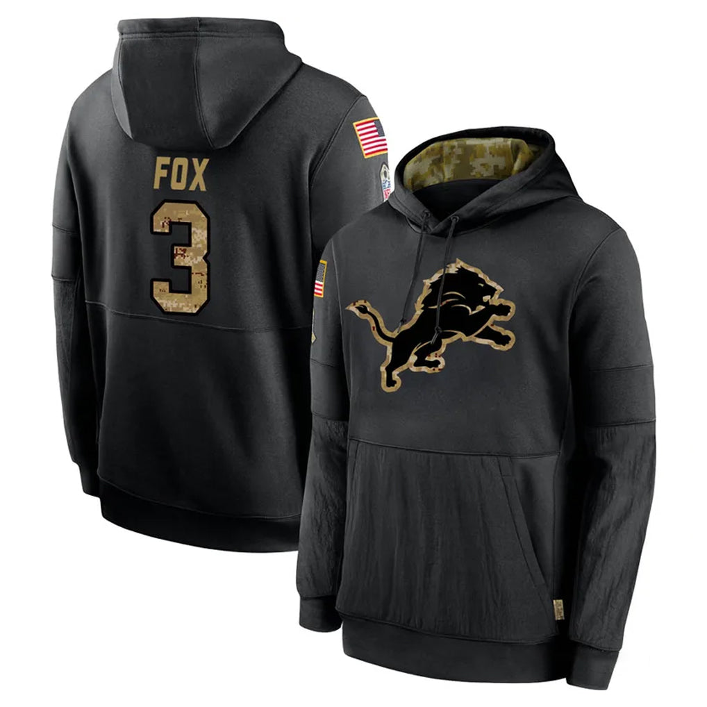 PHIN D.Lions #3 Jack Fox Player Black Salute to Service Hoodies Limited Game Stitched Jerseys