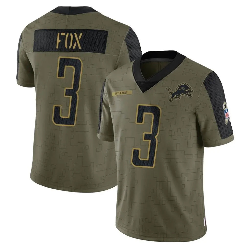 PHIN D.Lions #3 Jack Fox Player Olive Salute To Service Limited Game Stitched Jerseys