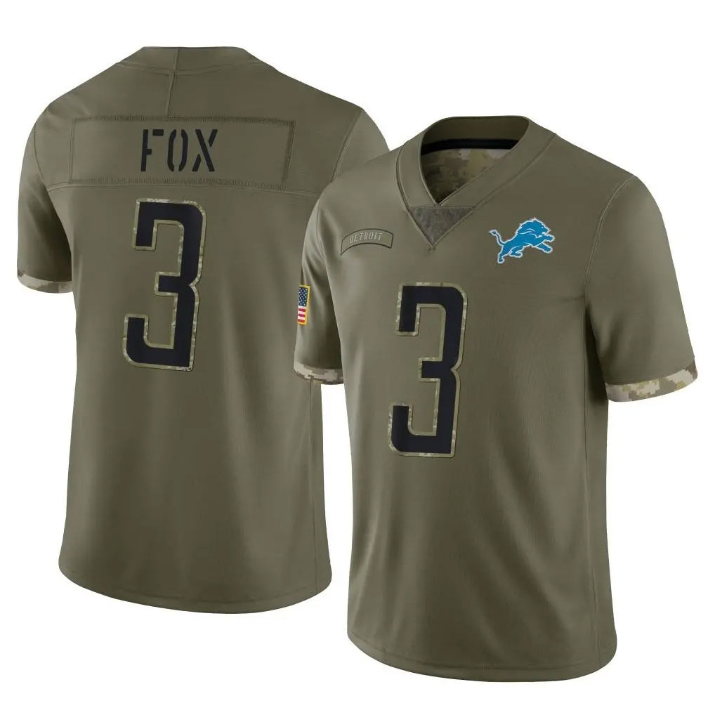 PHIN D.Lions #3 Jack Fox Player Olive Salute To Service Limited Stitched Jerseys