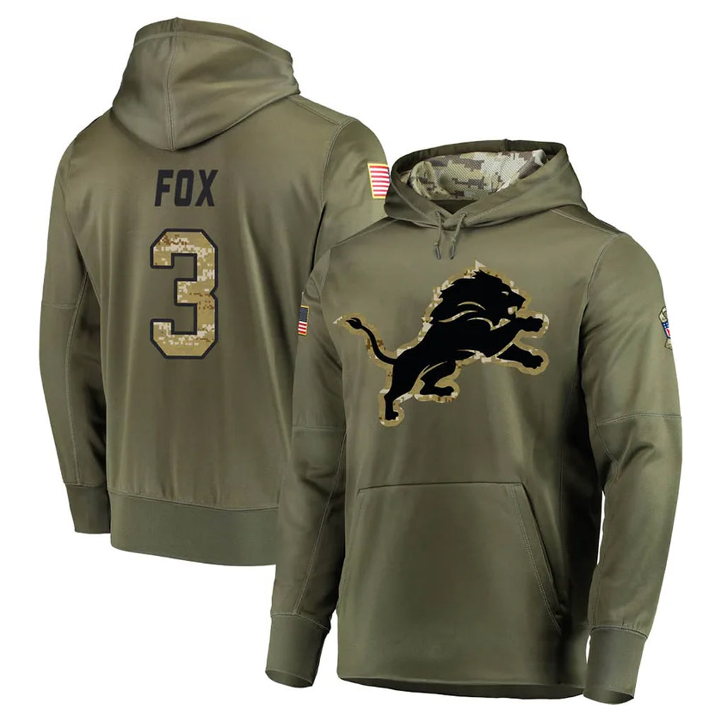 PHIN D.Lions #3 Jack Fox Player Olive Salute to Service Pullover Hoodies Home Game Stitched Jerseys