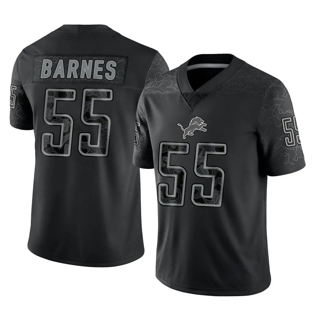 PHIN D.Lions #55 Derrick Barnes Player Black Reflective Limited Home Game Stitched Jerseys