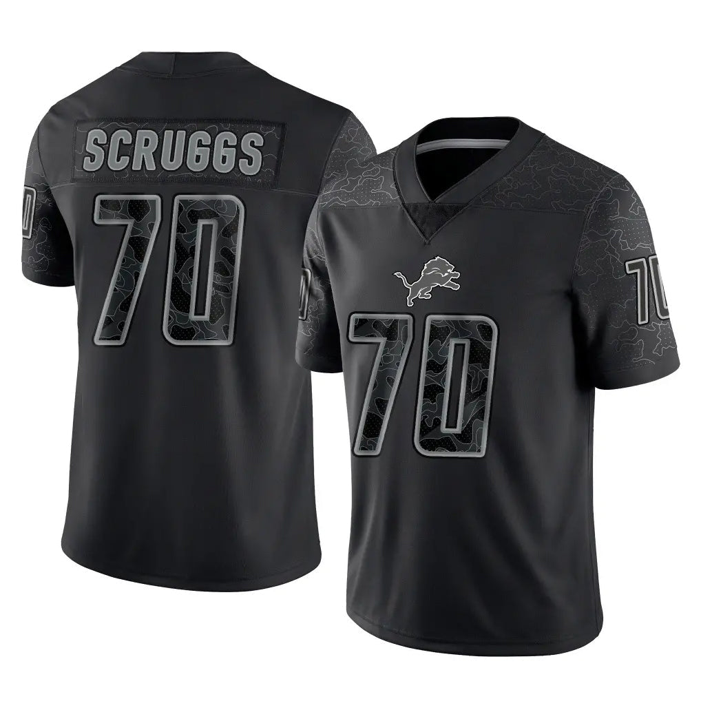 PHIN D.Lions #70 Juice Scruggs Player Black Reflective Limited Home Game Stitched Jerseys