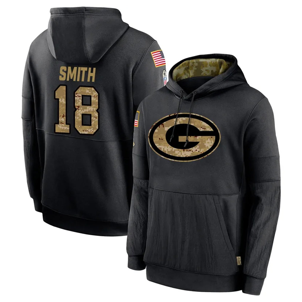 PHIN GB.Packers #18 Jonnu Smith Player Black Salute to Service Hoodies Limited Game Stitched Jerseys