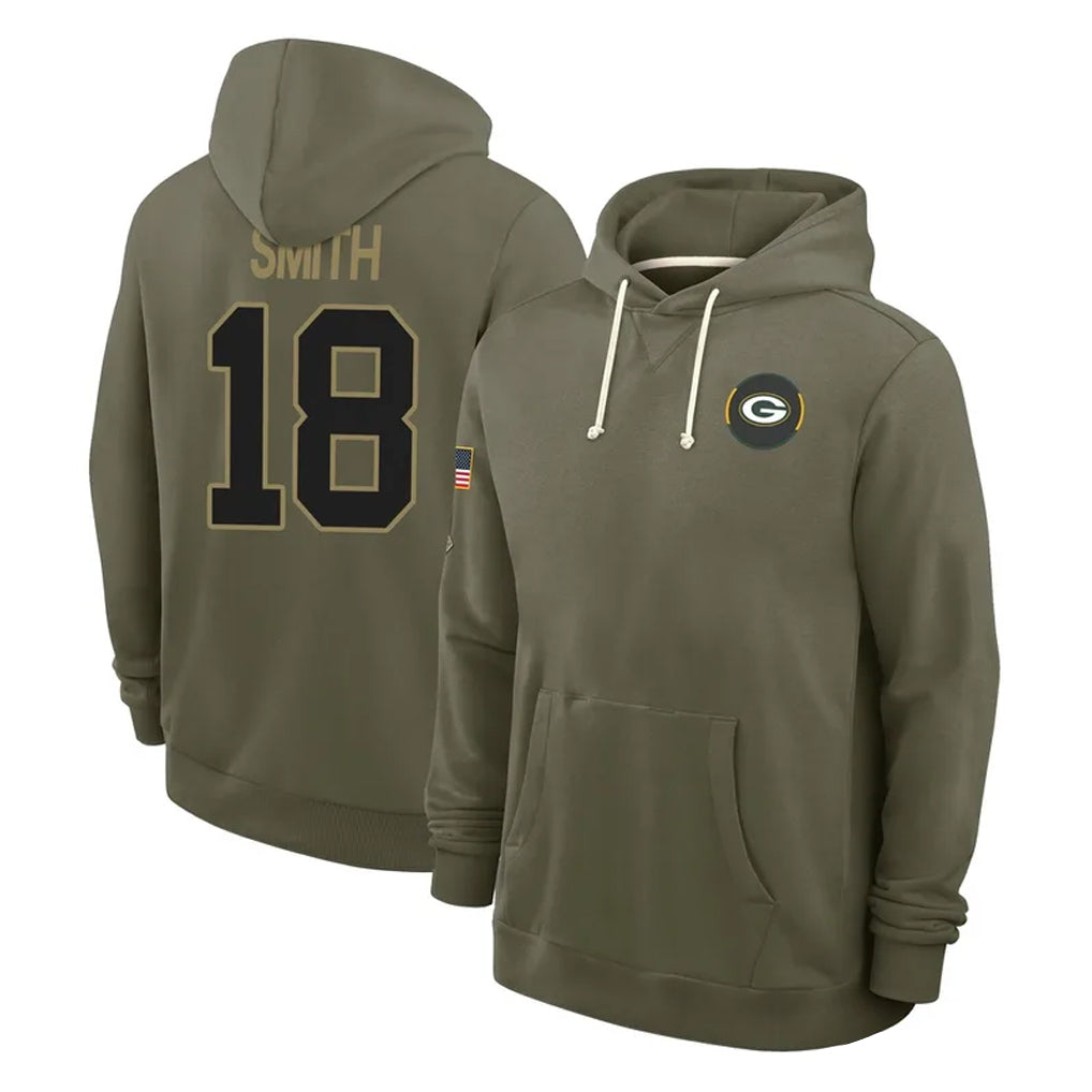 PHIN GB.Packers #18 Jonnu Smith Player Olive Salute to Service Pullover Hoodies Limited Stitched Jerseys