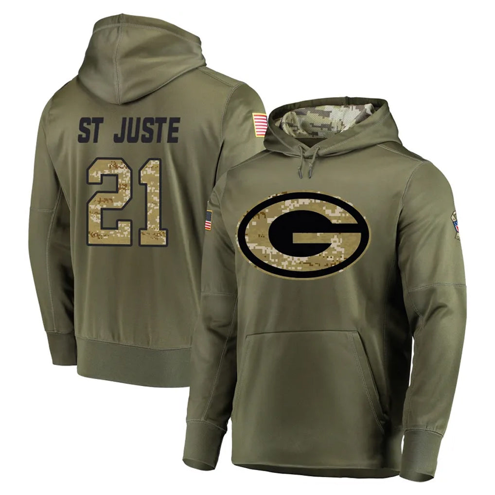 PHIN GB.Packers #21 Benjamin St-Juste Player Olive Salute to Service Pullover Hoodies Home Game Stitched Jerseys