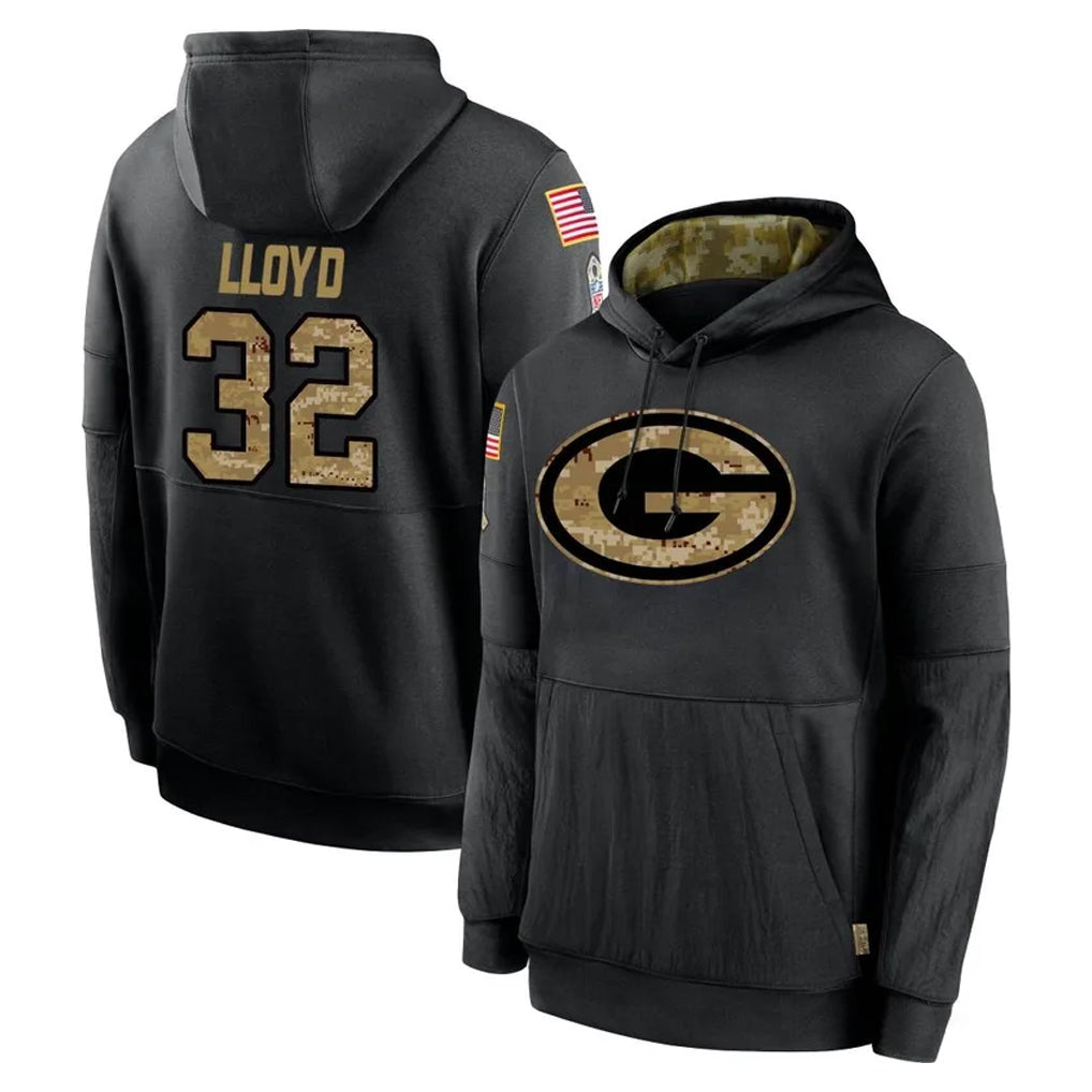 PHIN GB.Packers #32 MarShawn Lloyd Player Black Salute to Service Hoodies Limited Game Stitched Jerseys