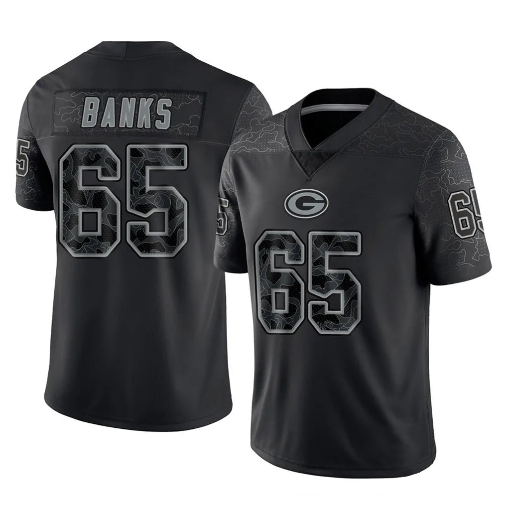 PHIN GB.Packers #65 Aaron Banks Player Black Reflective Limited Home Game Stitched Jerseys