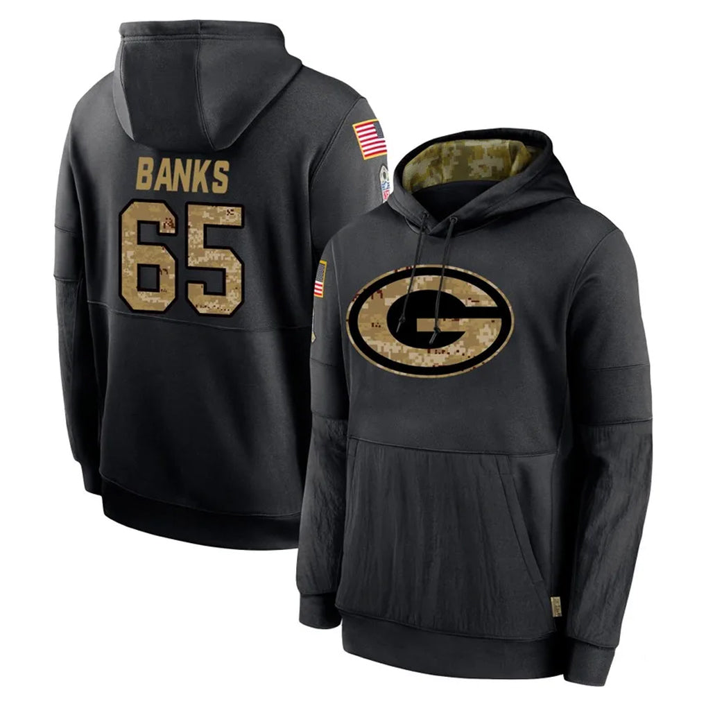 PHIN GB.Packers #65 Aaron Banks Player Black Salute to Service Hoodies Limited Game Stitched Jerseys