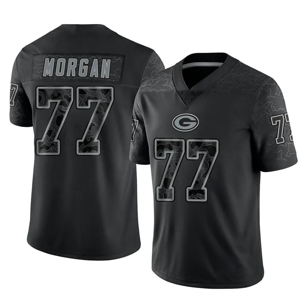 PHIN GB.Packers #77 Jordan Morgan Player Black Reflective Limited Home Game Stitched Jerseys