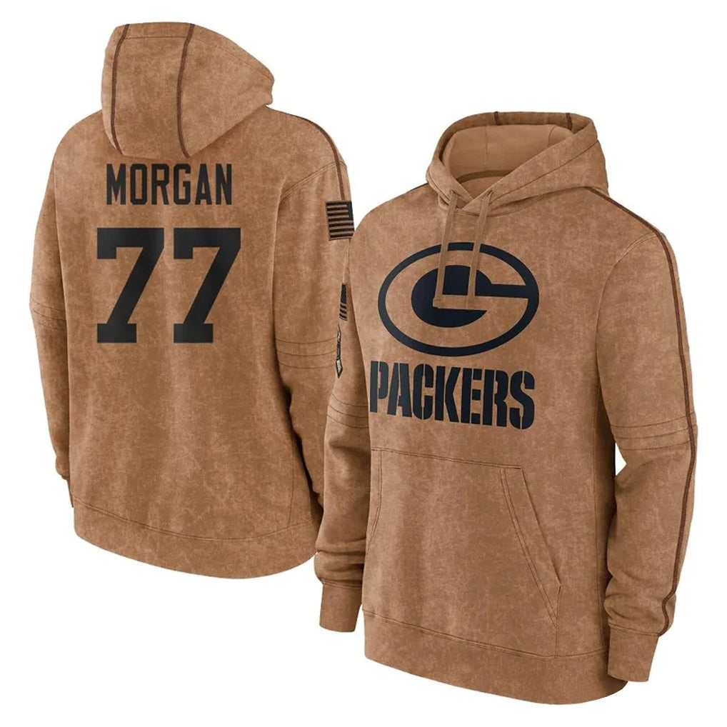 PHIN GB.Packers #77 Jordan Morgan Player Brown Salute to Service Hoodies Limited Game Stitched Jerseys