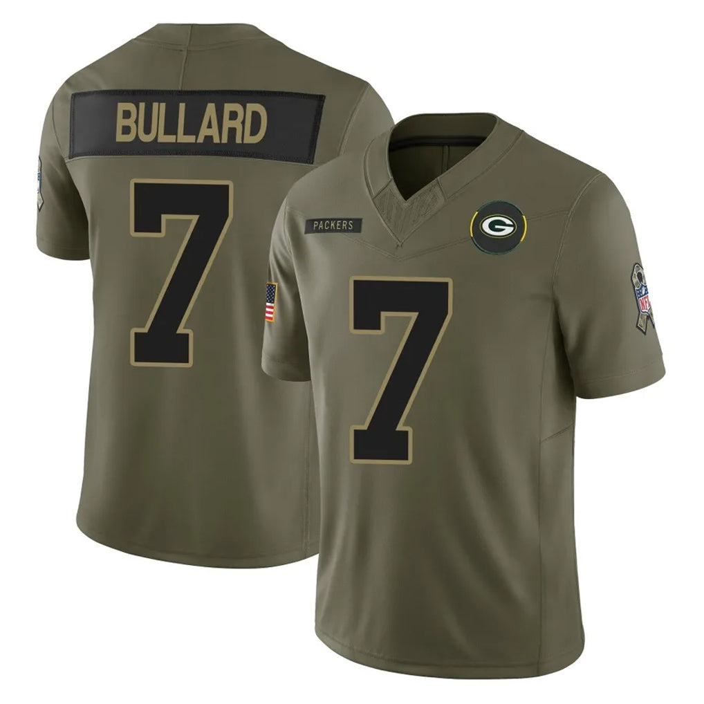 PHIN GB.Packers #7 Javon Bullard Player Olive 2025 Salute To Service Limited Home Game Stitched Jerseys