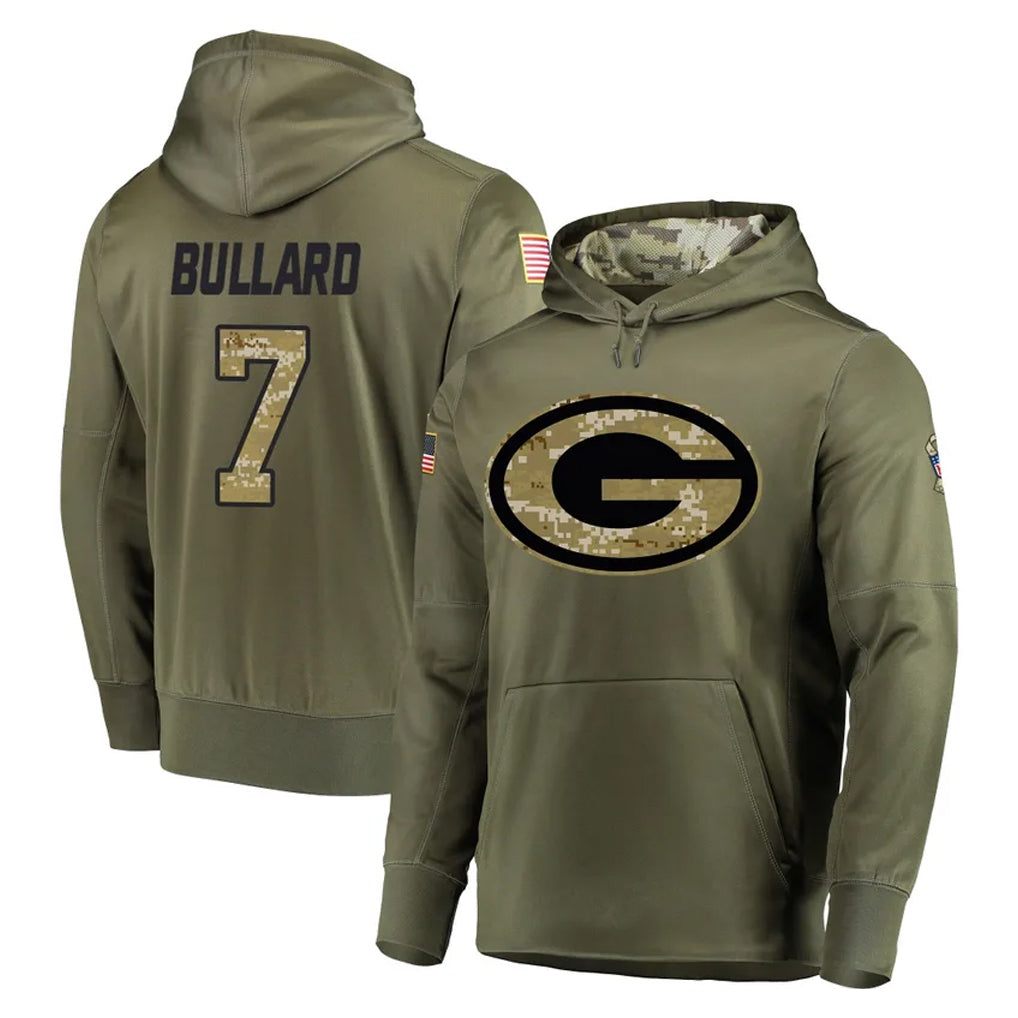 PHIN GB.Packers #7 Javon Bullard Player Olive Salute to Service Pullover Hoodies Home Game Stitched Jerseys