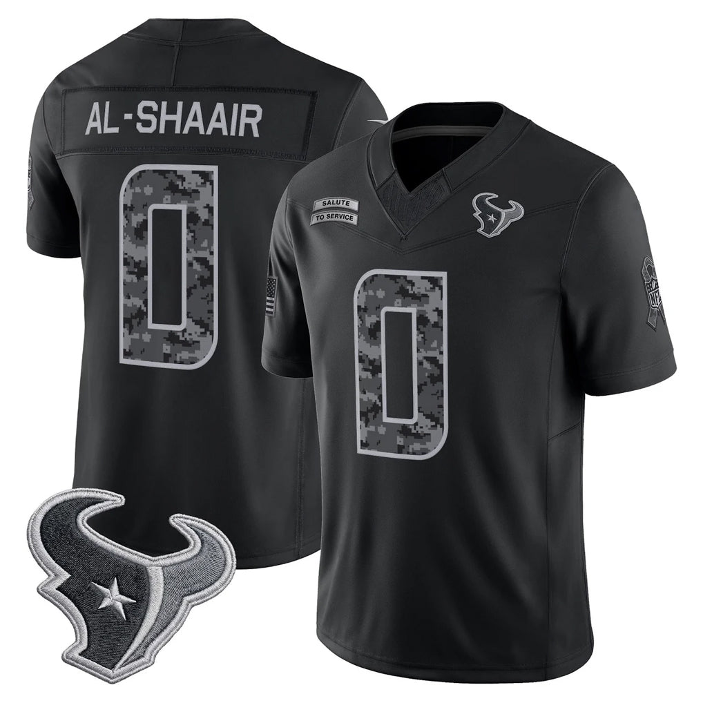PHIN H.Texans #0 Azeez Al-Shaair Player Black Limited 2026 Salute to Service Home Game Stitched Jerseys