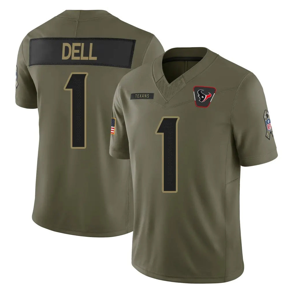 PHIN H.Texans #1 Tank Dell Player Olive 2025 Salute To Service Limited Game Stitched Jerseys