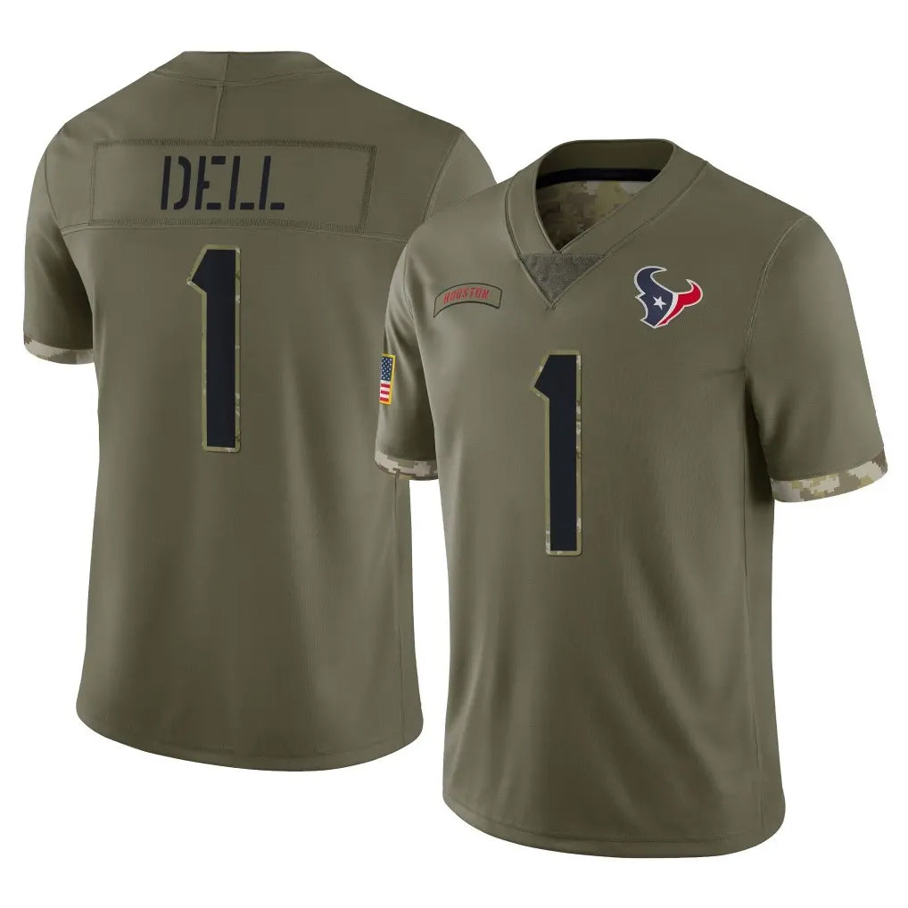 PHIN H.Texans #1 Tank Dell Player Olive Salute To Service Limited Stitched Jerseys