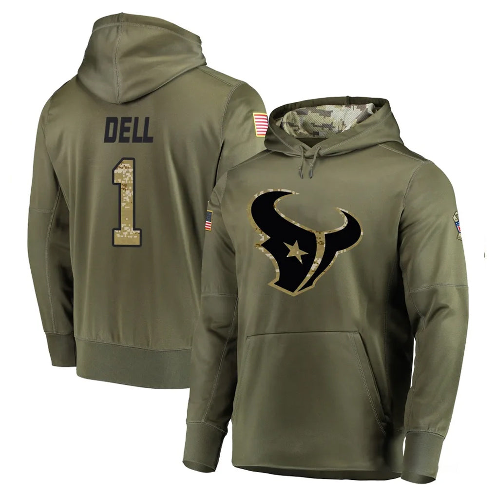 PHIN H.Texans #1 Tank Dell Player Olive Salute to Service Pullover Hoodies Home Game Stitched Jerseys