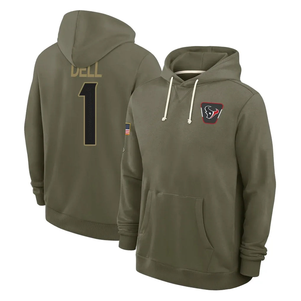 PHIN H.Texans #1 Tank Dell Player Olive Salute to Service Pullover Hoodies Limited Stitched Jerseys