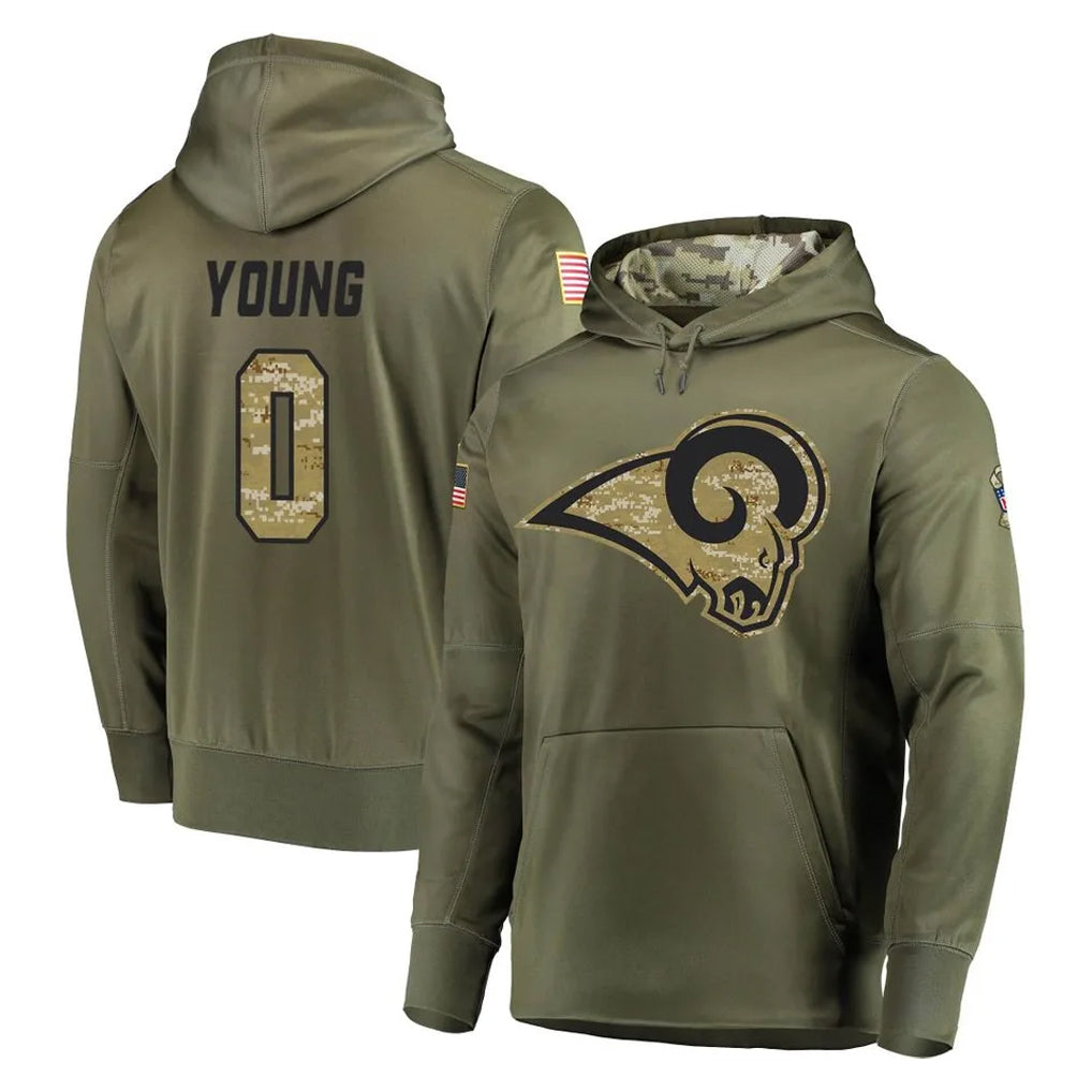PHIN LA.Rams #0 Byron Young Player Olive Salute to Service Pullover Hoodies Home Game Stitched Jerseys