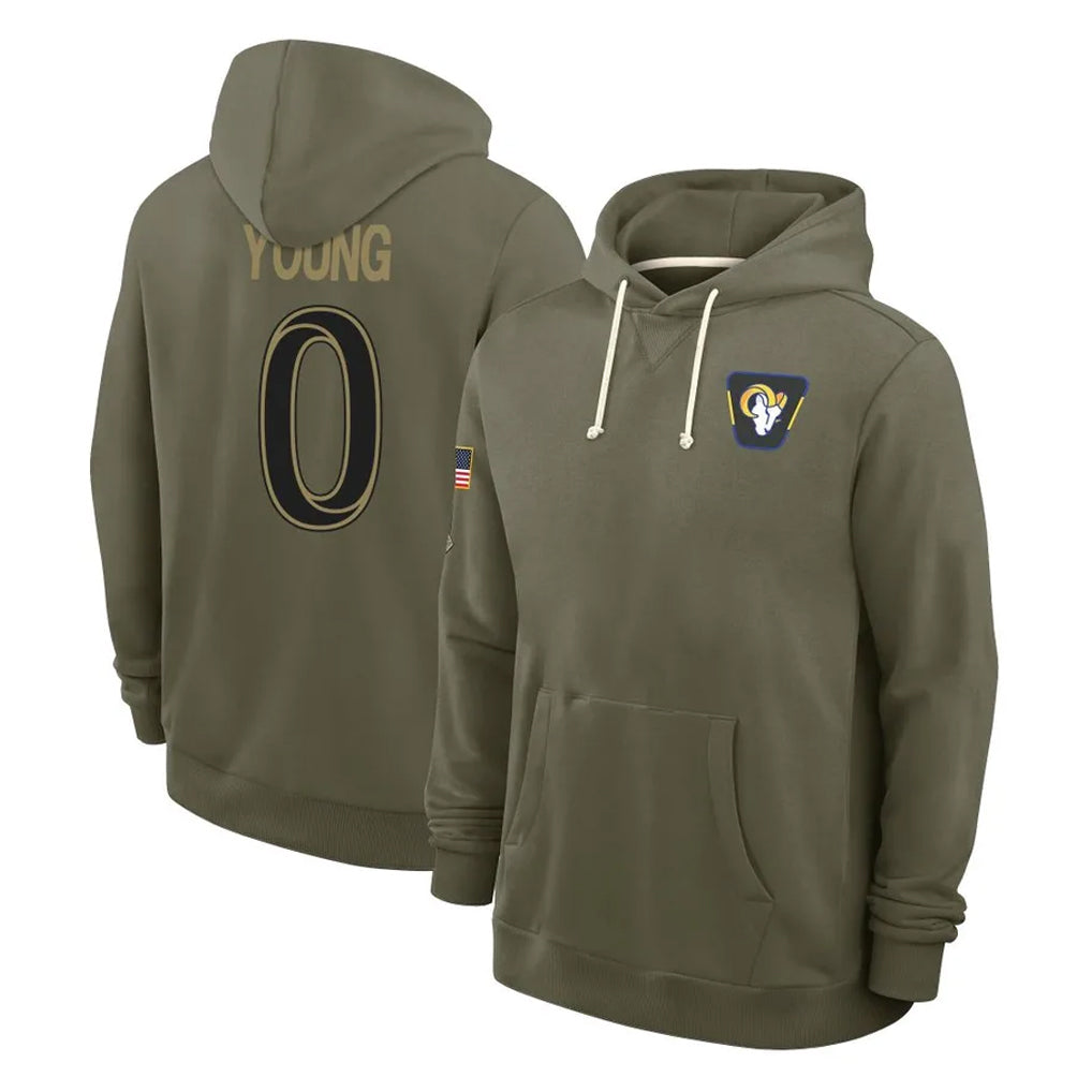 PHIN LA.Rams #0 Byron Young Player Olive Salute to Service Pullover Hoodies Limited Stitched Jerseys