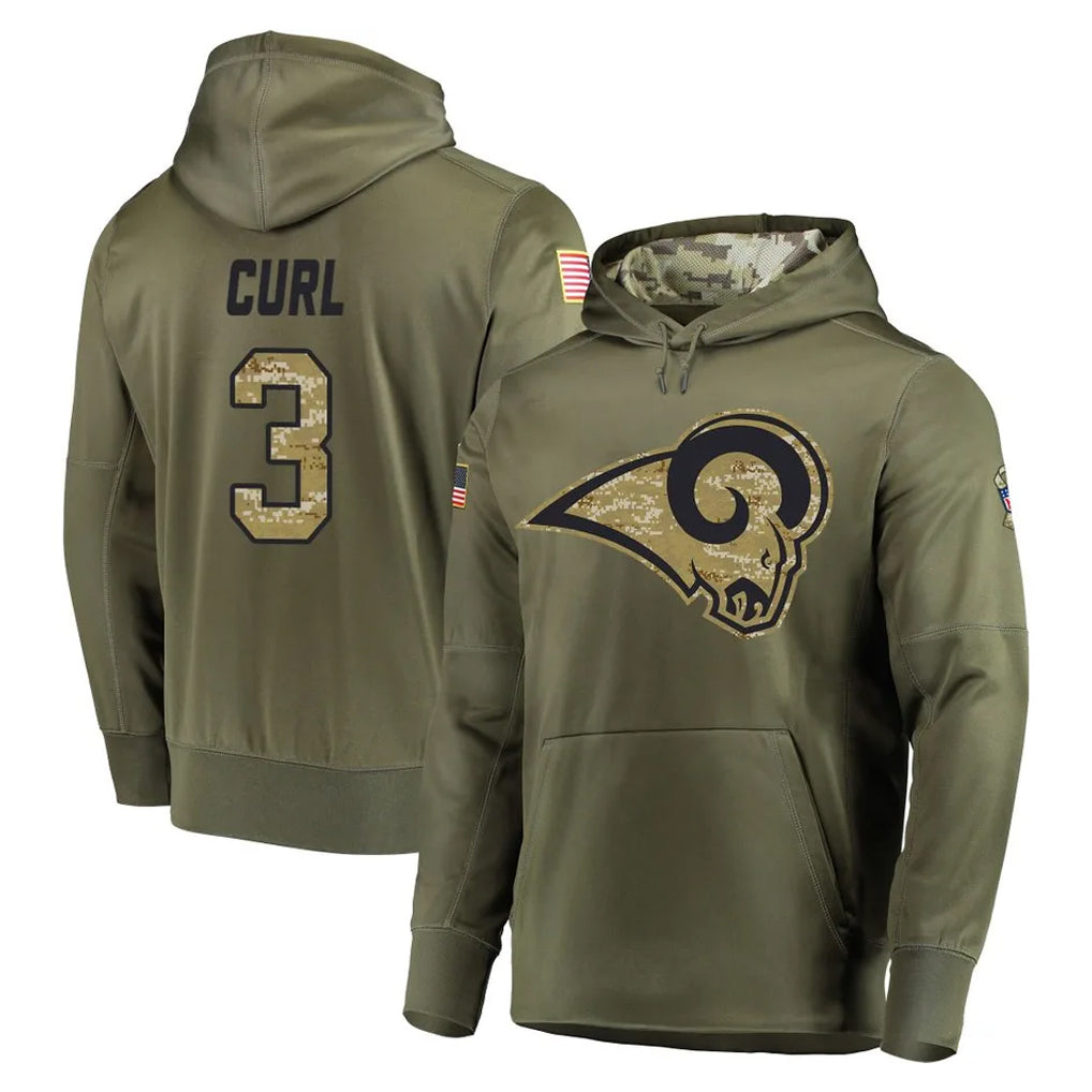 PHIN LA.Rams #3 Kam Curl Player Olive Salute to Service Pullover Hoodies Home Game Stitched Jerseys